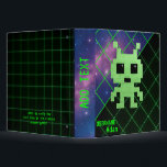 Retro Arcade Pixel Alien Binder<br><div class="desc">Stay organized in style with this retro arcade-inspired binder featuring a cool pixel alien design on a neon grid background. Perfect for gamers,  students,  or anyone who loves classic video games. Customize with your own name or text for a personal touch!</div>
