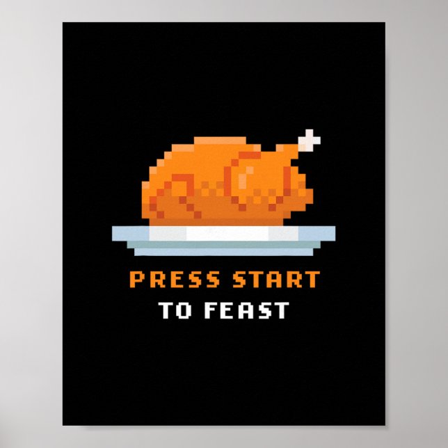 Retro Arcade Pixelated Game Turkey – Press Start T Poster (Front)