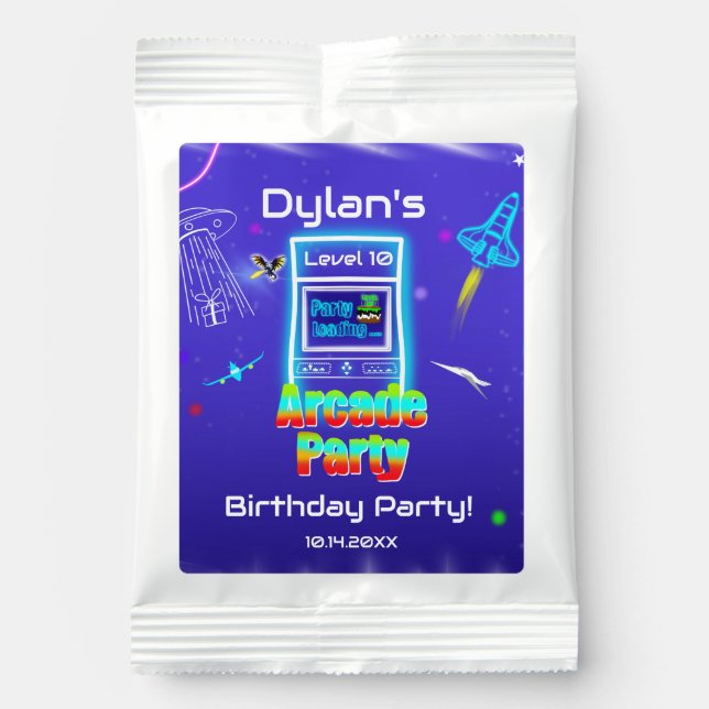  Retro Arcade Power Up Gaming Birthday Party Hot Chocolate Drink Mix (Front)