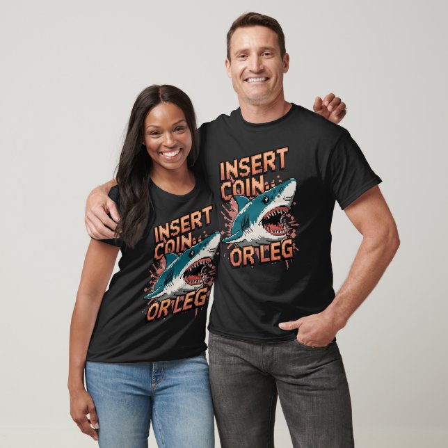 Retro Arcade Shark Attack Pixel Art T-Shirt (Unisex)