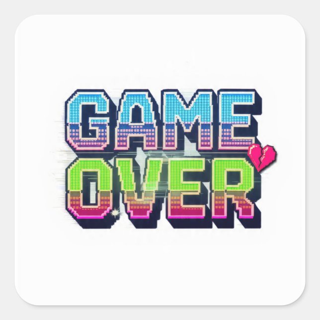 Retro arcade style game over text square sticker (Front)