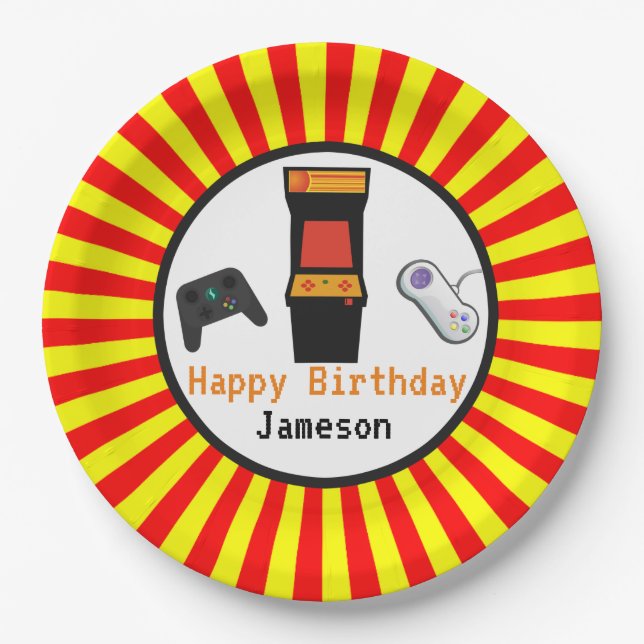 Retro Arcade Video Game Console Birthday Paper Plates (Front)
