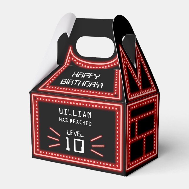 Retro Arcade Video Game Neon Kids Birthday  Favor Boxes (Front Side)