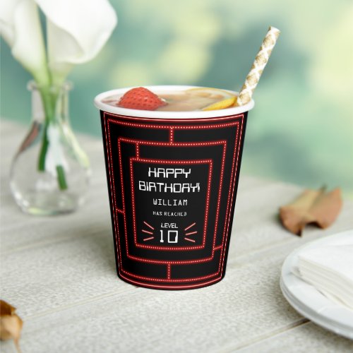 Retro Arcade Video Game Neon Kids Birthday  Paper Cups