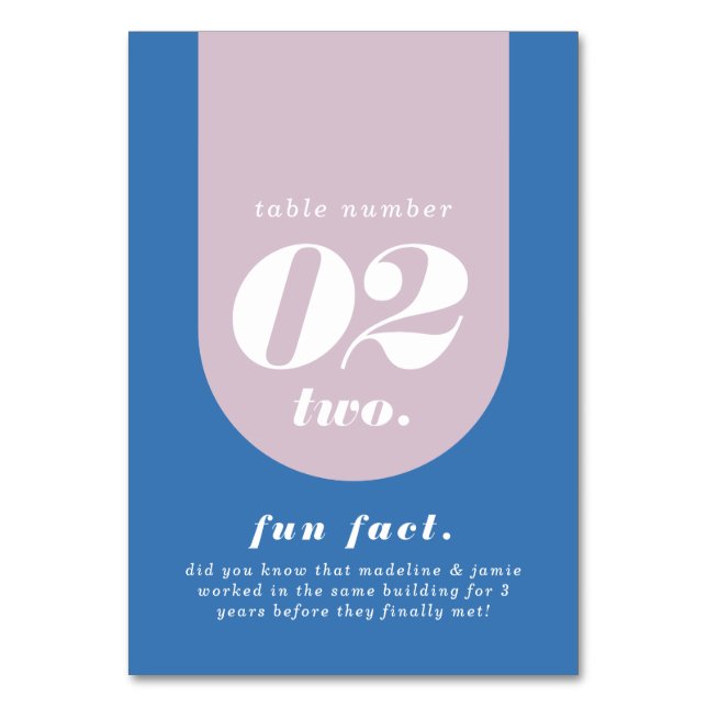 Retro Arch Blue & Purple Couple's Fun Fact & Photo Table Number (Front)