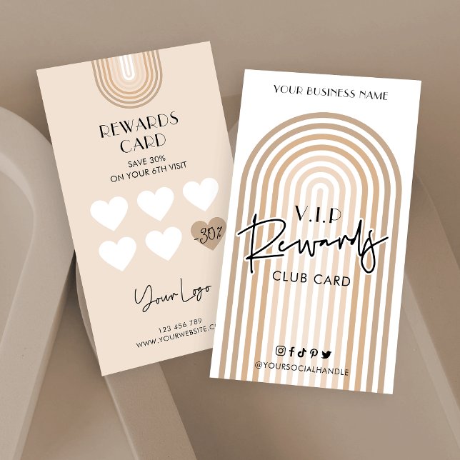 Retro Arch Boho Beige Trendy Business Logo Loyalty Card (Creator Uploaded)