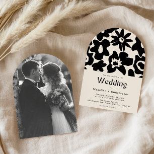 Retro Arch Bold Floral Photo Wedding Invitation