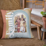 Retro Arch Family Name Throw Pillow<br><div class="desc">Retro custom pillow featuring a boho vintage colored rainbow arch backdrop,  the word 'family' in a bold white font,  a photo for you to replace with your own special memory,  your name,  and year established.</div>