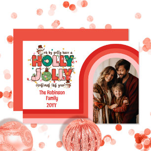 Retro Arch Holly Jolly Christmas Family Photo Holiday Card