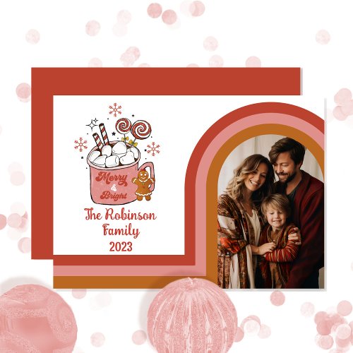 Retro Arch Merry and Bright Christmas Family Photo Holiday Card