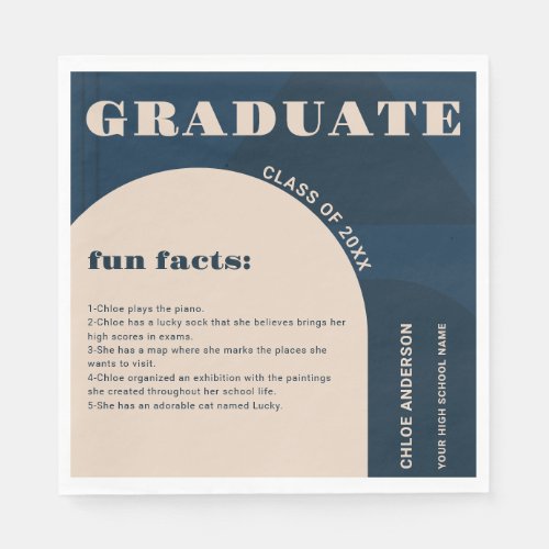 Retro Arch Navy Blue Fun Facts Graduation Napkins