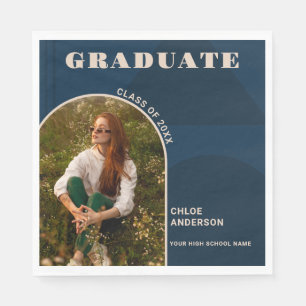 Retro Arch Navy Blue Photo Graduation Napkins