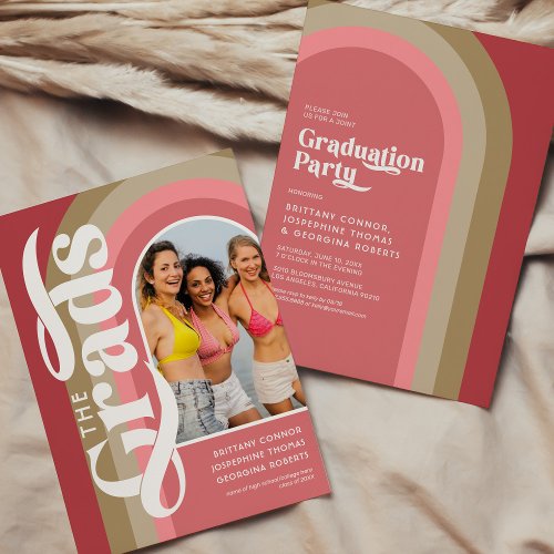 Retro Arch Photo 2024 Pink Joint Graduation Party Invitation