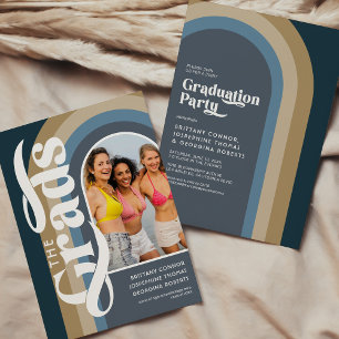 Retro Arch Photo 2026 Blue Joint Graduation Party Invitation