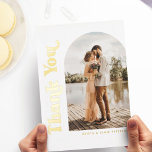Retro Arch Photo FOIL Wedding Thank You Card<br><div class="desc">A stylish retro style wedding thank you card featuring "thank you" in real foil retro style font and your favorite wedding portrait in an arch shape. Personalize further with your names,  wedding date,  and optional printed message on the reverse.</div>