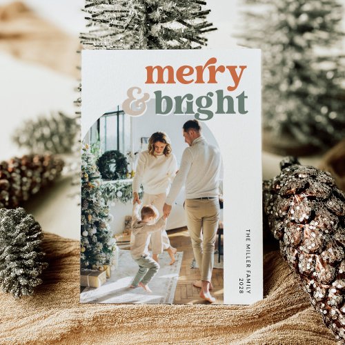 Retro Arch Photo Merry  Bright Holiday Card