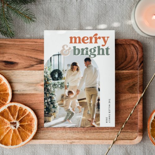 Retro Arch Photo Merry  Bright Holiday Card