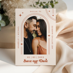 Retro Arch Photo Terracotta Wedding Save The Date