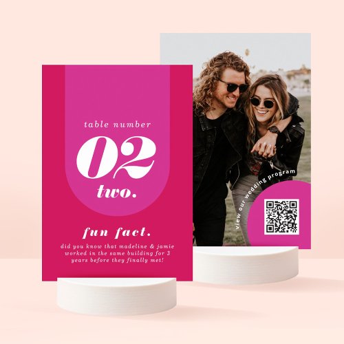 Retro Arch Pink  Magenta Couples Fun Fact  Photo Table Number