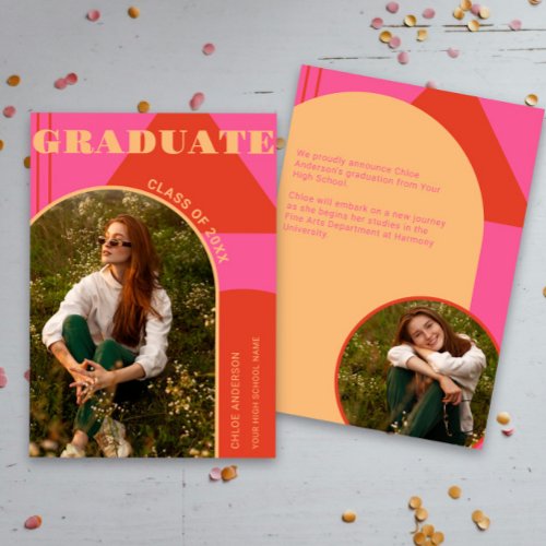 Retro Arch Pink  Orange 2 Photo Grad Announcement