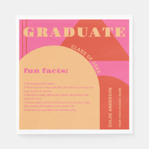 Retro Arch Pink & Orange Fun Facts Graduation Napkins