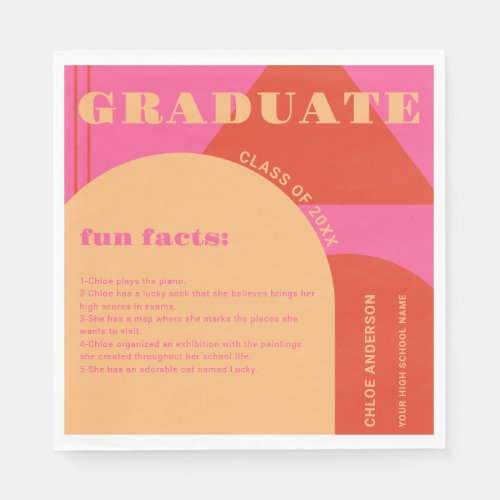 Retro Arch Pink  Orange Fun Facts Graduation Napkins