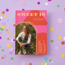 Retro Arch Pink & Orange Photo Sweet 16 Birthday