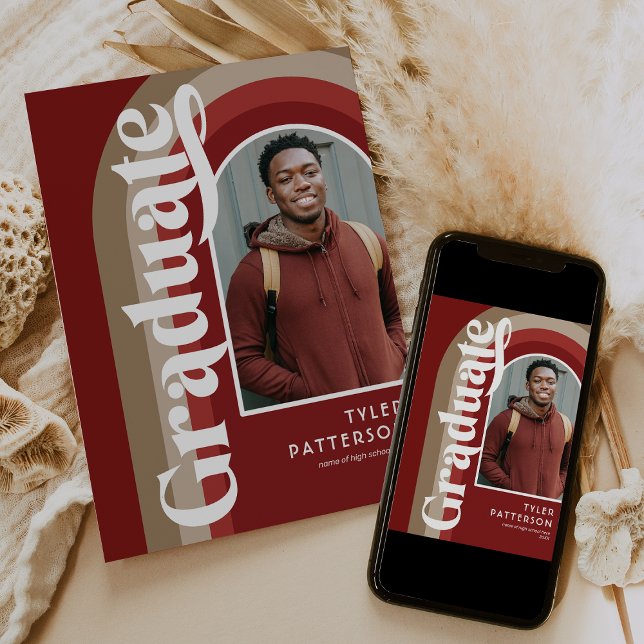 Retro Arch Red Photo 2025 Graduation Announcement (Creator Uploaded)