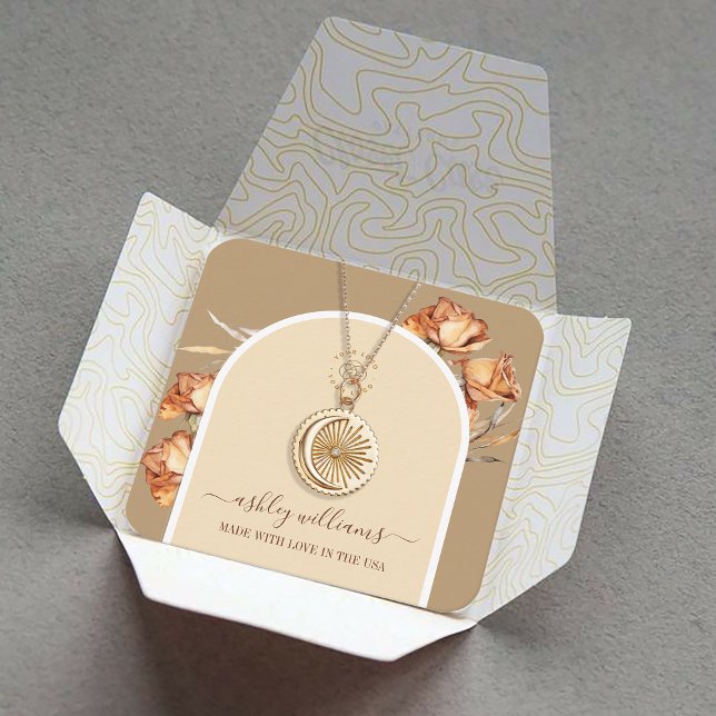 Retro Arch Script Rose Jewelry Display Square Business Card (Retro Arch Script Rose Jewelry Display Square Business Card)