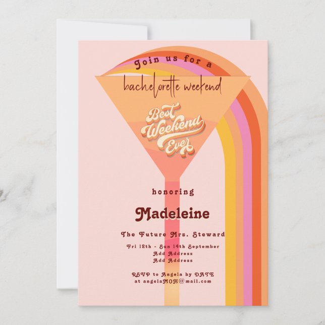Retro Arch Vintage Sunset Bachelorette Welcome Invitation (Front)