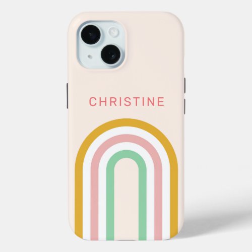 Retro Arched Stripes Pastel Pink Minimal iPhone 15 Case