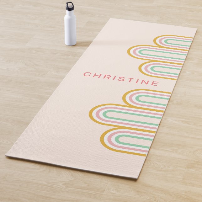 Retro Arched Stripes Pastel Pink Minimal Yoga Mat (In Situ)
