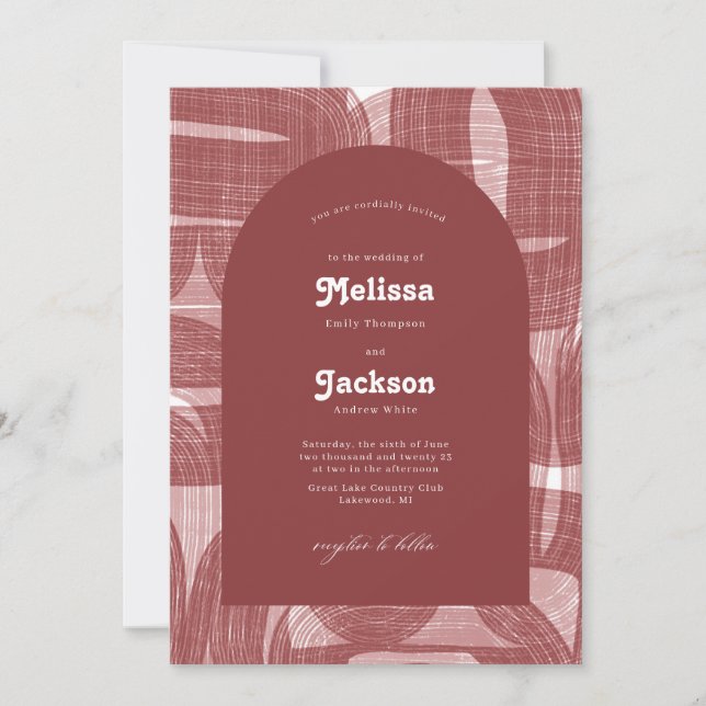 Retro Arches And Bends and Lines Mauve Wedding Invitation (Front)