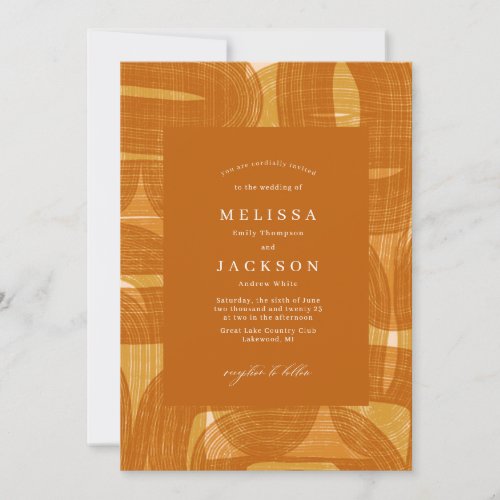 Retro Arches And Bends and Lines Yellow Wedding Invitation