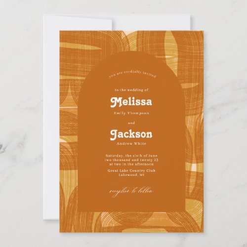 Retro Arches And Bends and Lines Yellow Wedding  Invitation