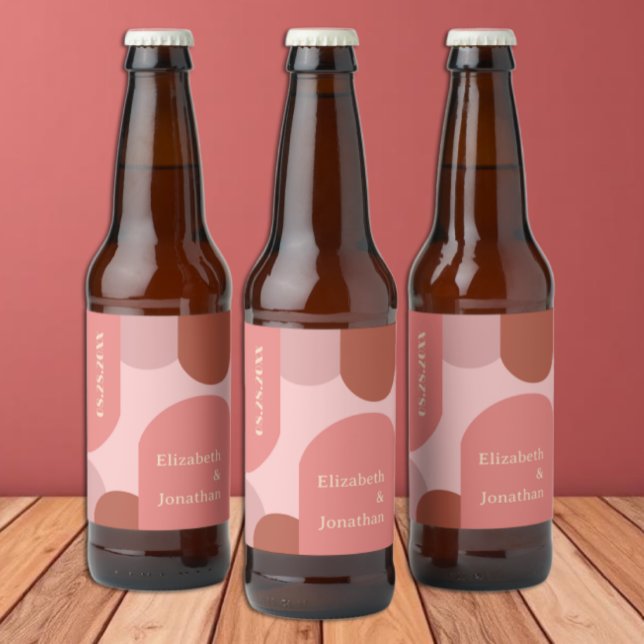 Retro Arches Coral Pink Wedding Beer Bottle Label (Creator Uploaded)