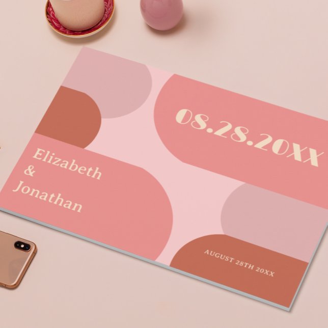 Retro Arches Coral Pink Wedding Guest Book (Creator Uploaded)