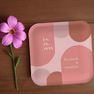 Retro Arches Coral Pink Wedding Paper Plates