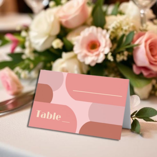 Retro Arches Coral Pink Wedding Place Card (Creator Uploaded)
