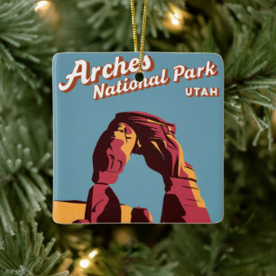 Retro Arches National Park Utah Illustration Ceramic Ornament