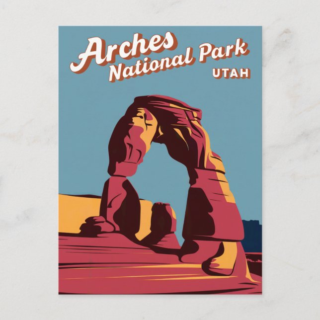 Retro Arches National Park Utah Illustration Holiday Postcard (Front)