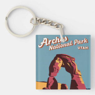 Retro Arches National Park Utah Illustration Keychain