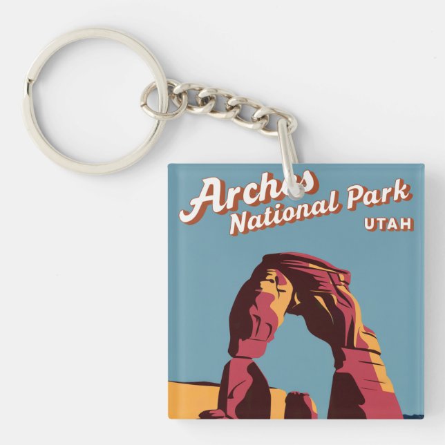 Retro Arches National Park Utah Illustration Keychain (Front)