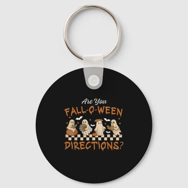 Retro Are You Fall O Ween Directions Teacher Hallo Keychain (Front)