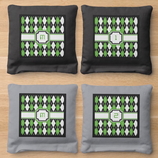 Retro Argyle Cornhole Bags (Wood)