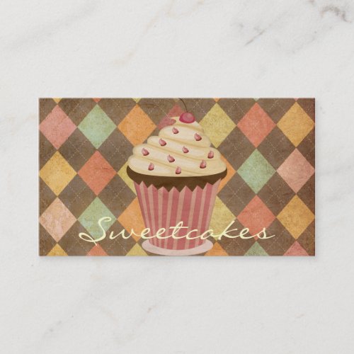 Retro Argyle Cupcake Bakery Business Card Template