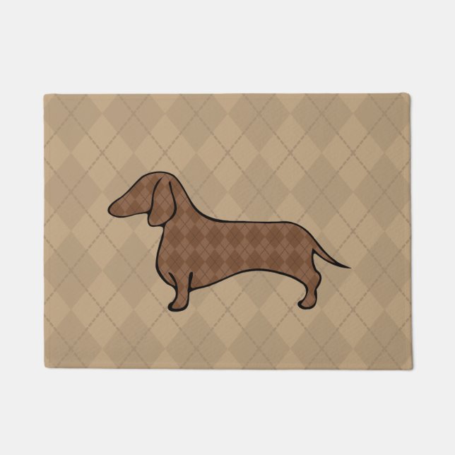 Retro Argyle Dachshund Doormat  (Front)