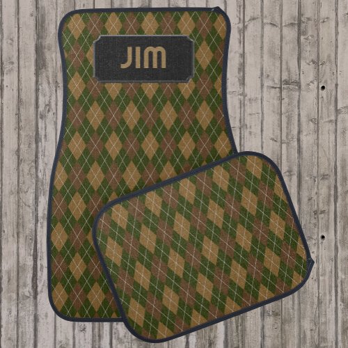 Retro Argyle in Camouflage Green and Browns custom Car Floor Mat