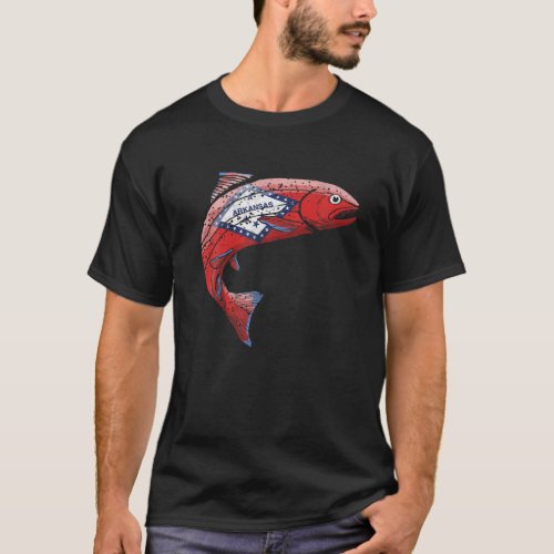 Retro Arkansas Flag Trout Vintage Fly Fishing Grap T_Shirt