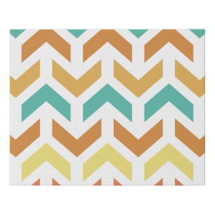 Retro Arrows Chevron Orange Teal Gold Pattern Faux Canvas Print